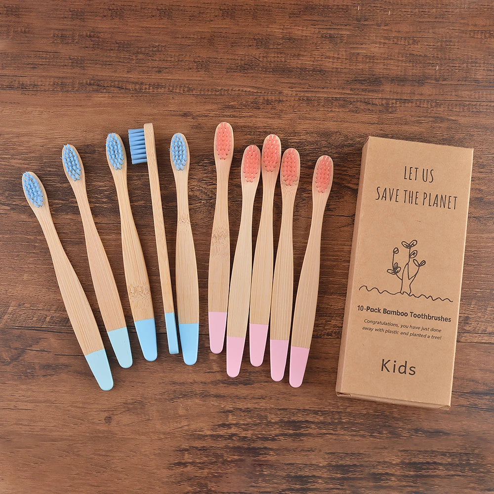 Children 10 Pieces Colorful Bamboo Toothbrushes