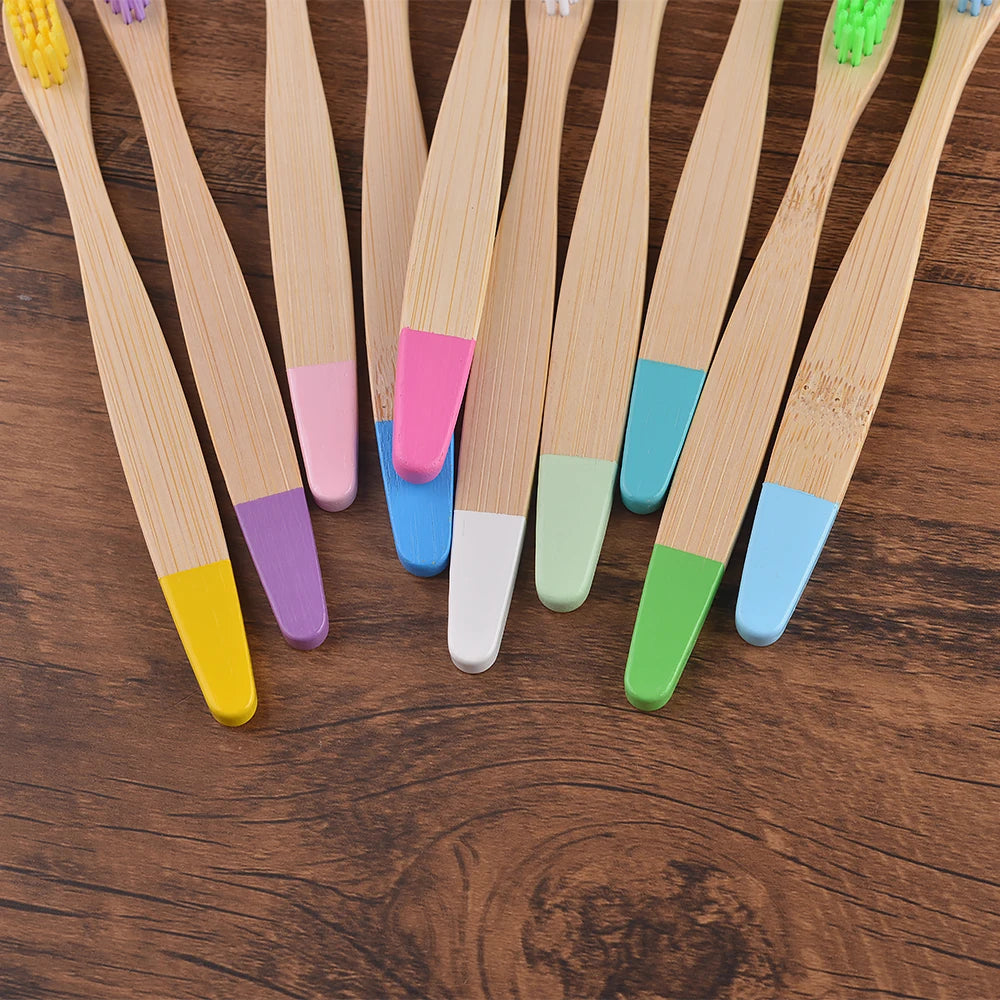 Children 10 Pieces Colorful Bamboo Toothbrushes
