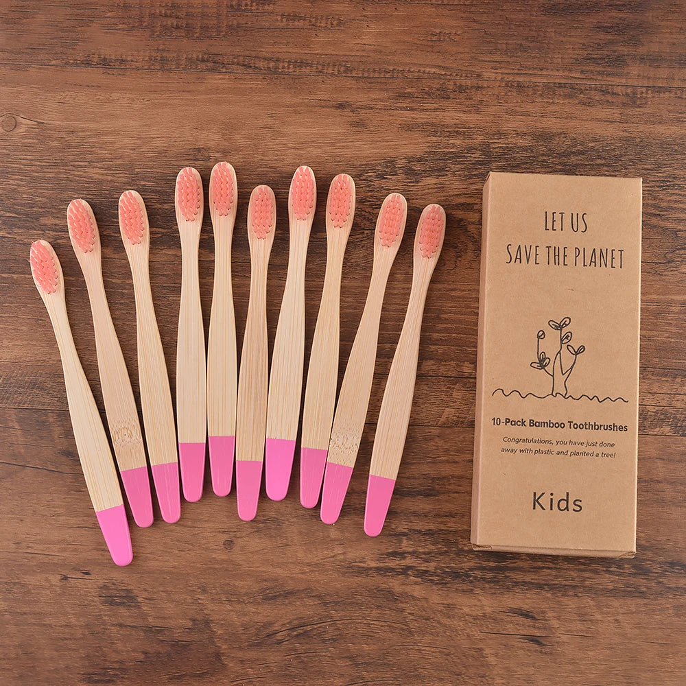 Children 10 Pieces Colorful Bamboo Toothbrushes