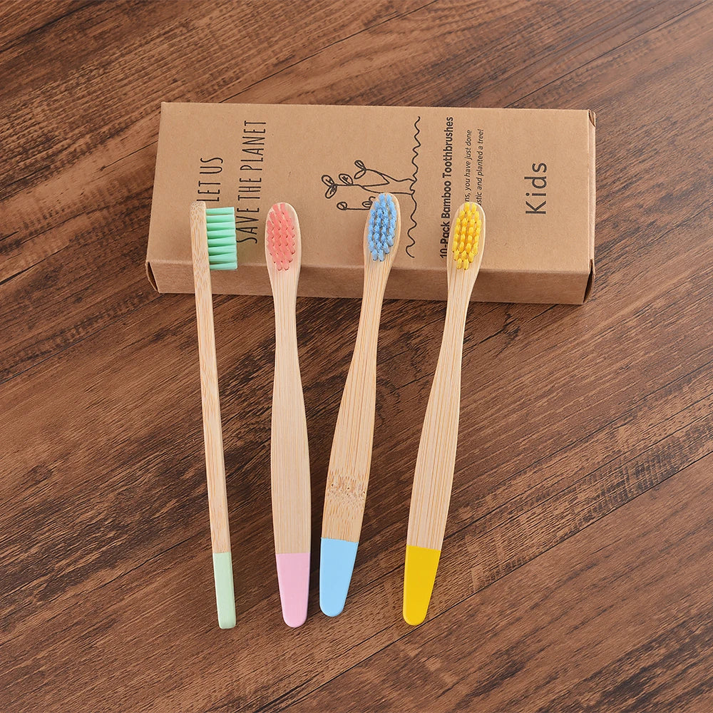 Children 10 Pieces Colorful Bamboo Toothbrushes