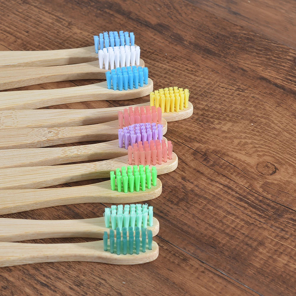 Children 10 Pieces Colorful Bamboo Toothbrushes