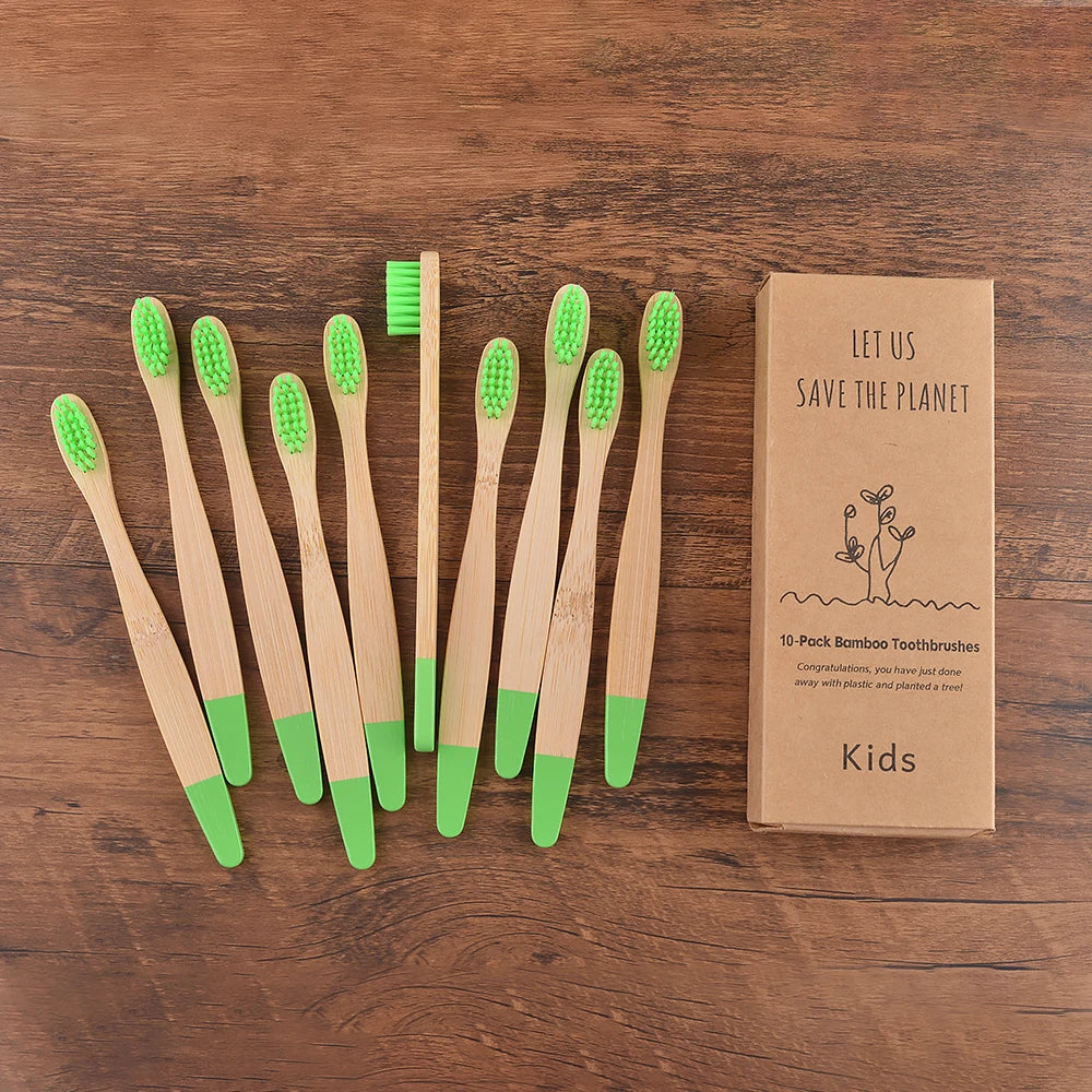 Children 10 Pieces Colorful Bamboo Toothbrushes