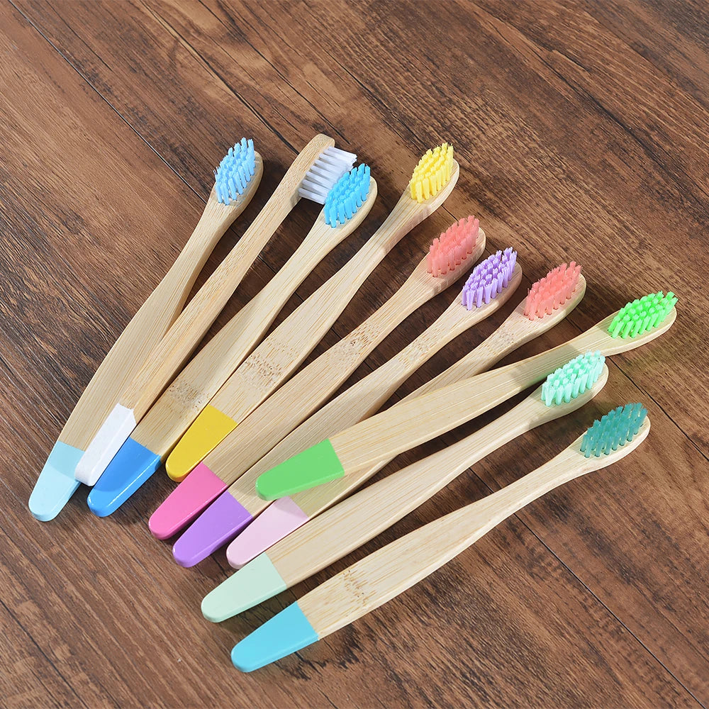 Children 10 Pieces Colorful Bamboo Toothbrushes