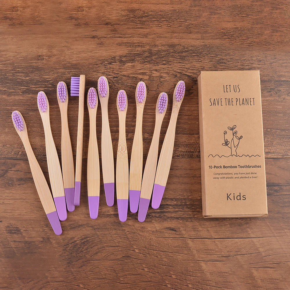 Children 10 Pieces Colorful Bamboo Toothbrushes