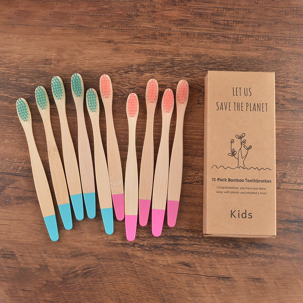 Children 10 Pieces Colorful Bamboo Toothbrushes