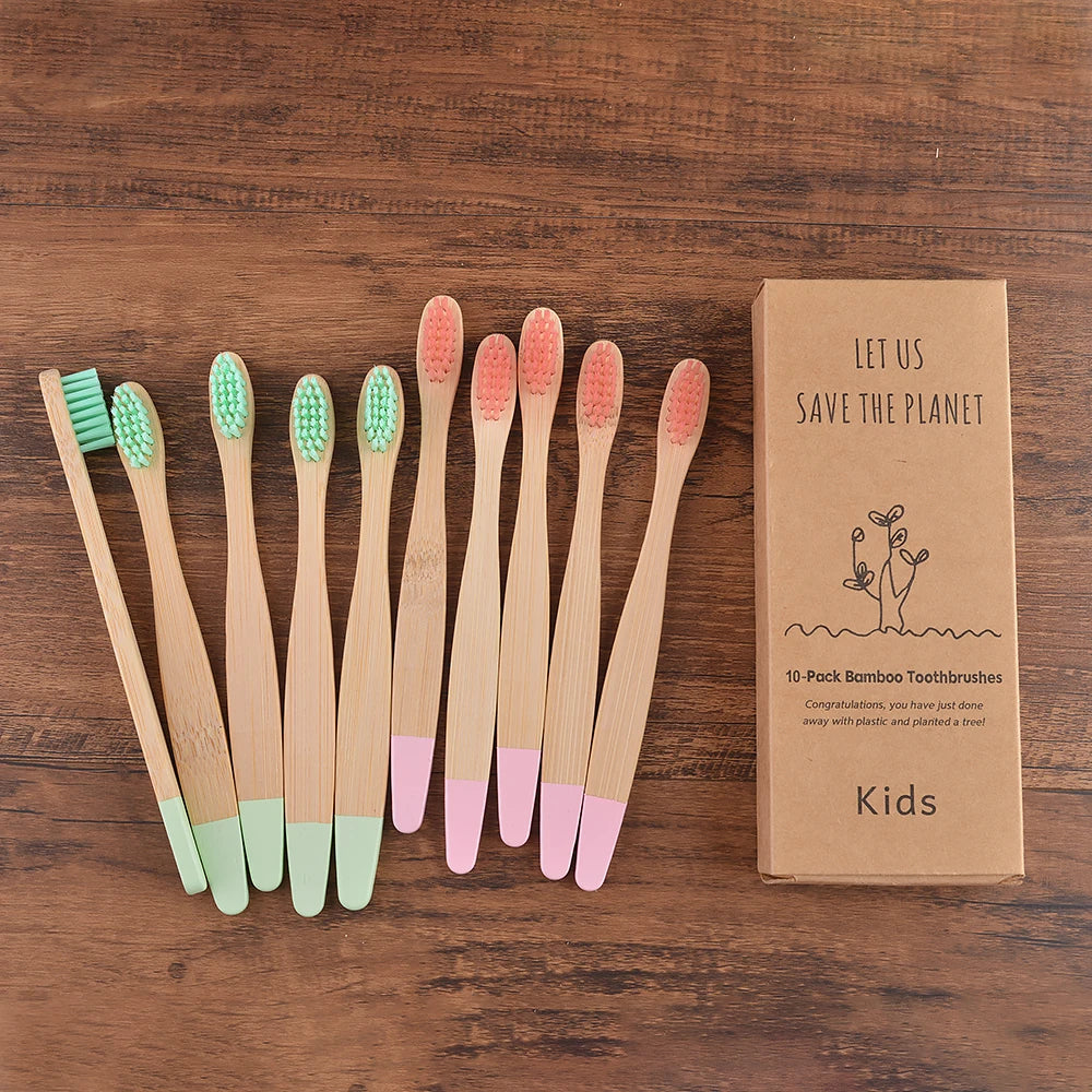 Children 10 Pieces Colorful Bamboo Toothbrushes