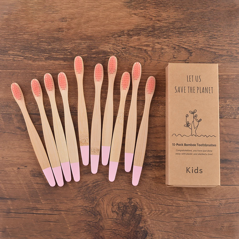 Children 10 Pieces Colorful Bamboo Toothbrushes