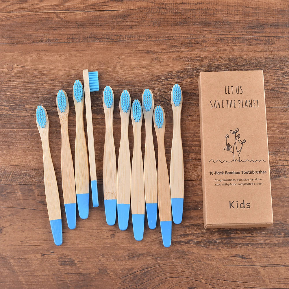 Children 10 Pieces Colorful Bamboo Toothbrushes