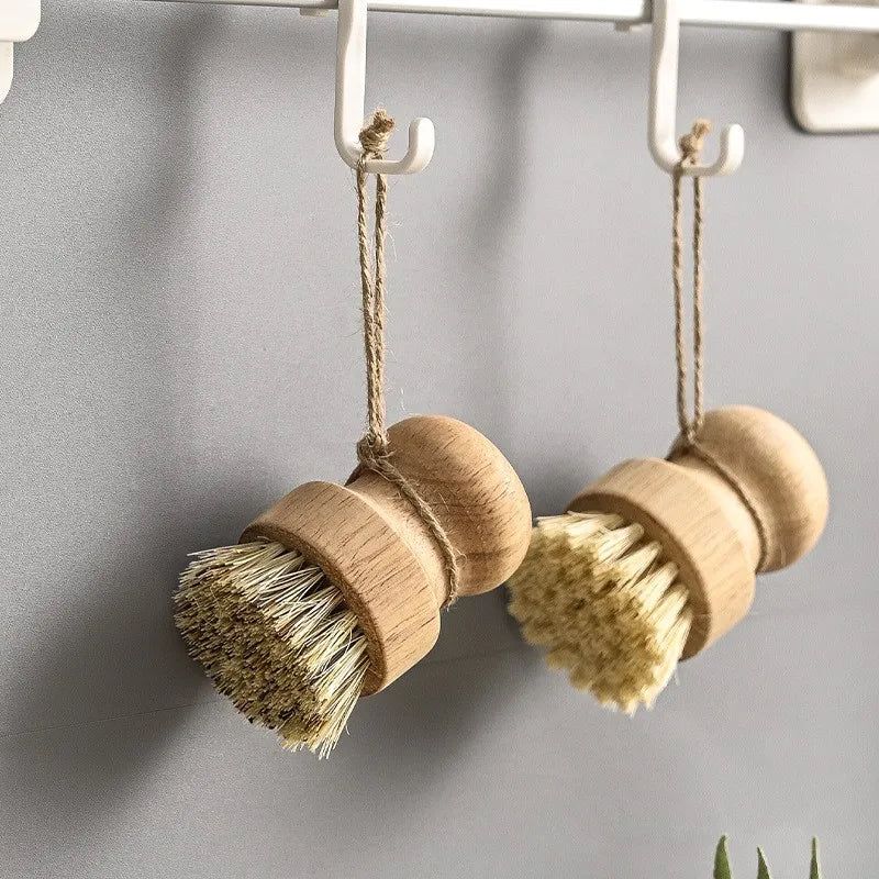 Natural Dish Cleaning Brushes - Set of 3 with Wooden Handles and Sisal Coconut Bristles