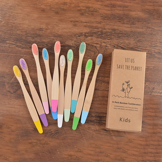 Children 10 Pieces Colorful Bamboo Toothbrushes