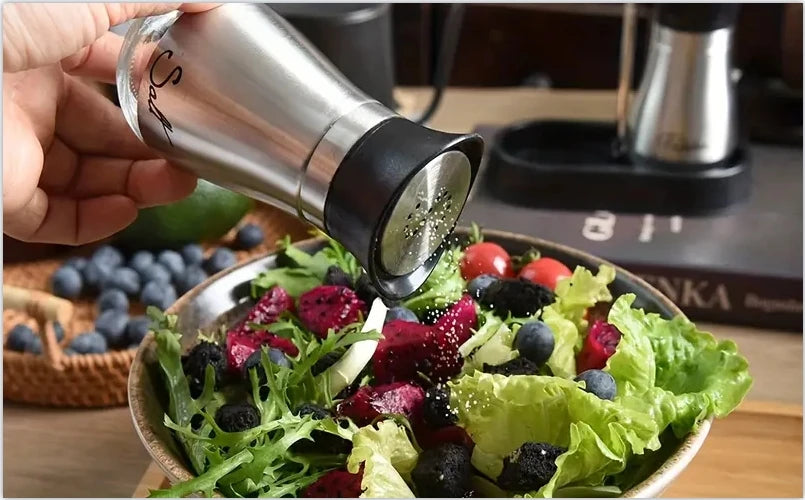Kitchen Glass Spice Bottle Adjustable Refillable Salt and Pepper Shakers 2pcs Set