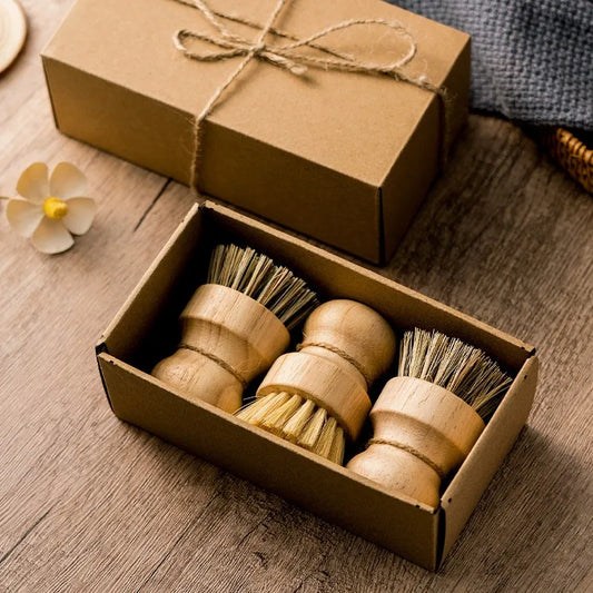 Natural Dish Cleaning Brushes - Set of 3 with Wooden Handles and Sisal Coconut Bristles