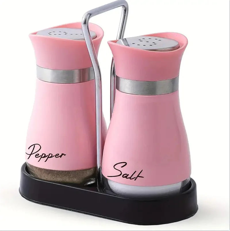 Kitchen Glass Spice Bottle Adjustable Refillable Salt and Pepper Shakers 2pcs Set