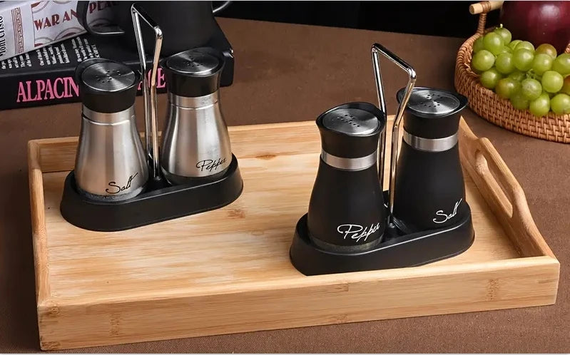 Kitchen Glass Spice Bottle Adjustable Refillable Salt and Pepper Shakers 2pcs Set